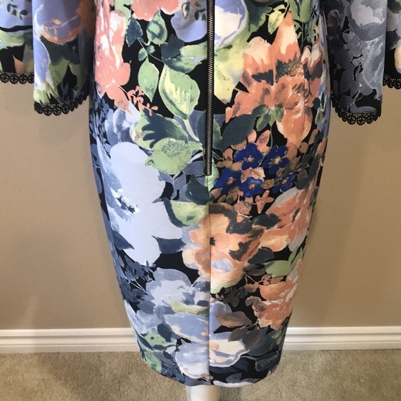 Danny and Nicole Floral Lace Trim Bell Sleeves Off Shoulder Sheath Dress-14 - Picture 7 of 14